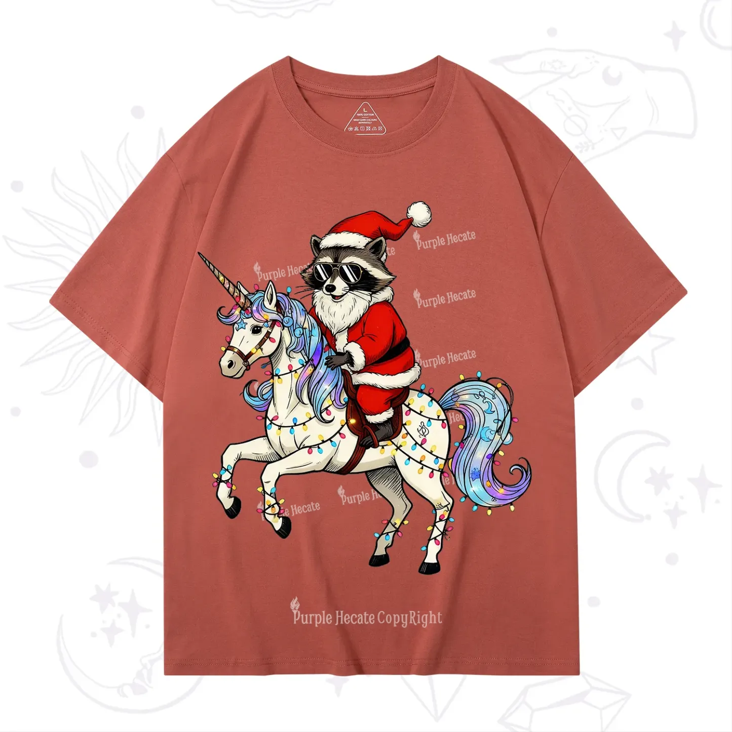 Purplehecate Santa Raccoon Riding Unicorn Tee Christmas T-Shirt