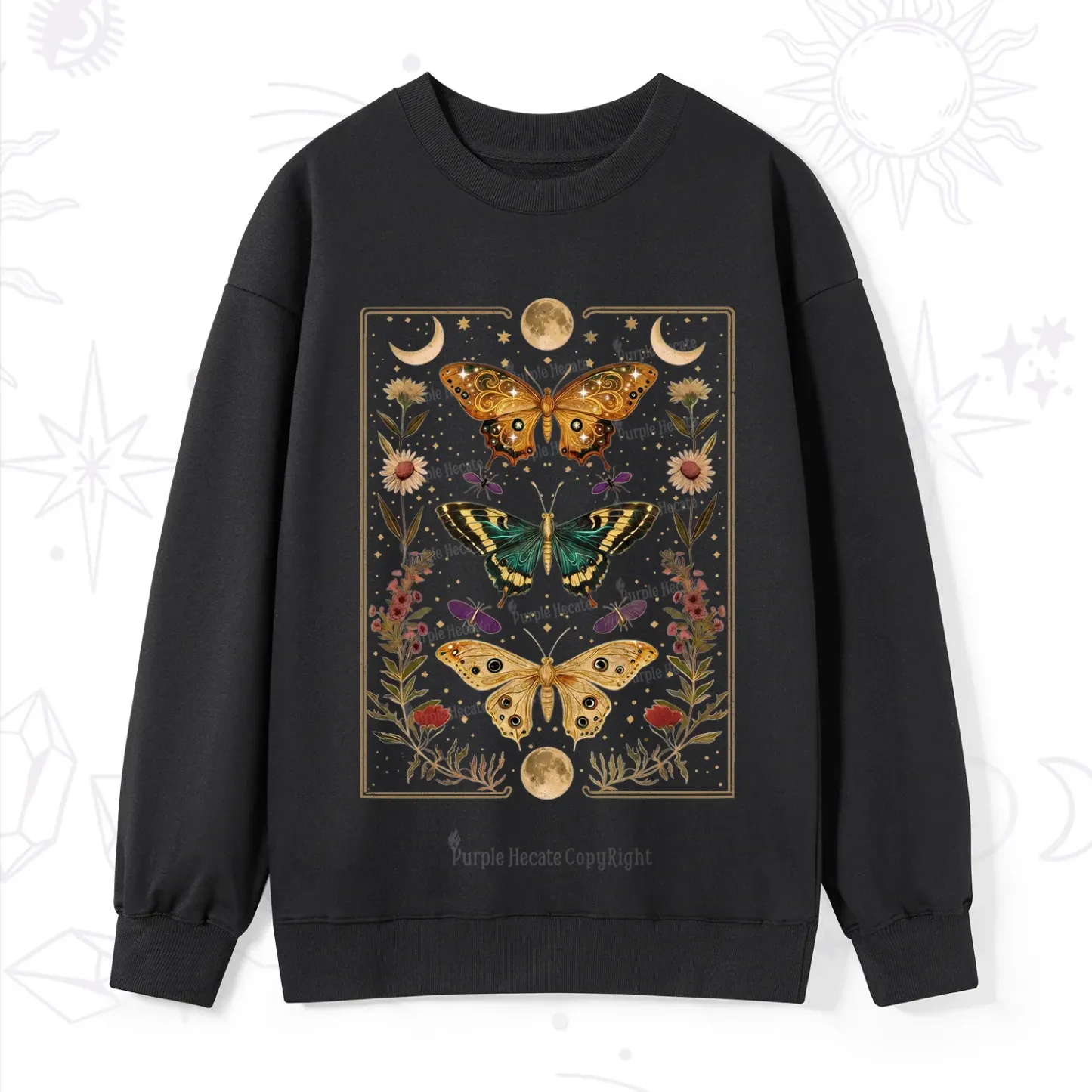 Purplehecate Sun and Moon Butterfly Sweatshirt