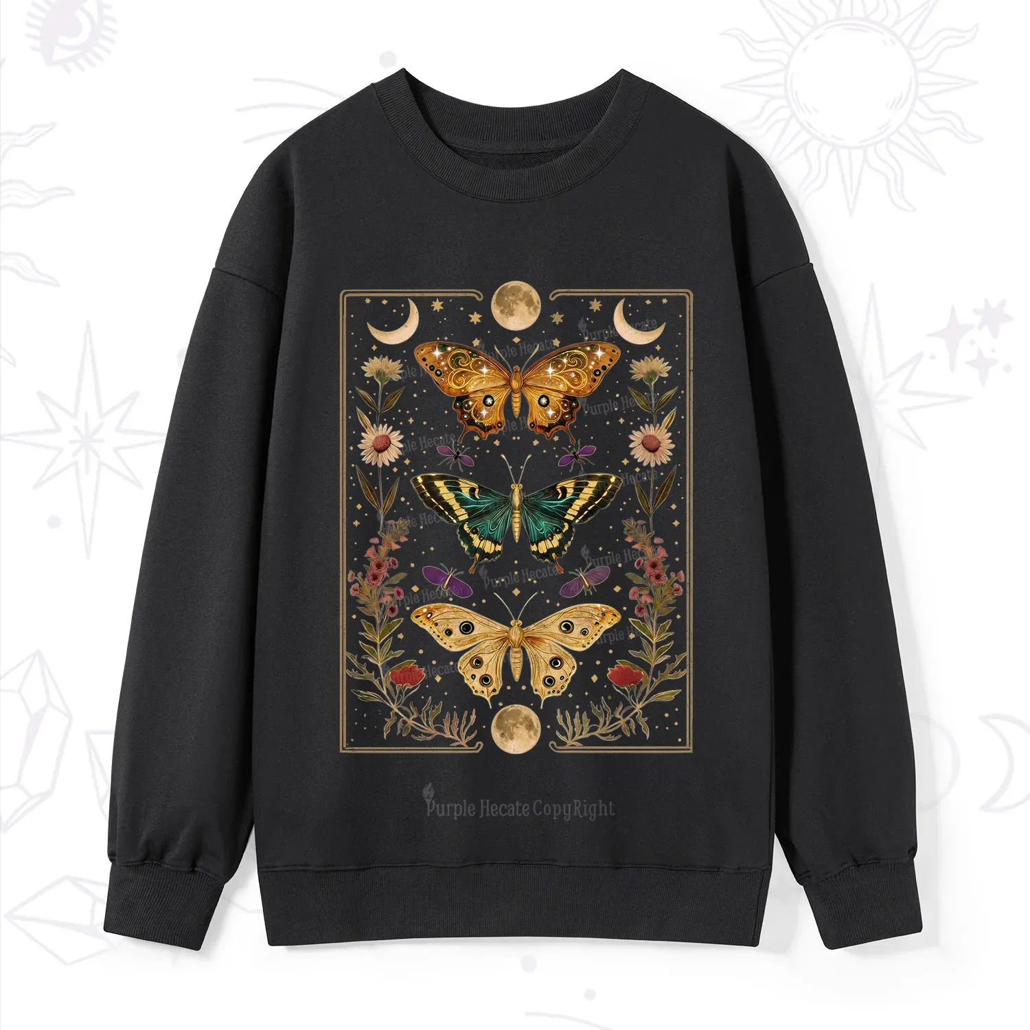 Purplehecate Sun and Moon Butterfly Sweatshirt