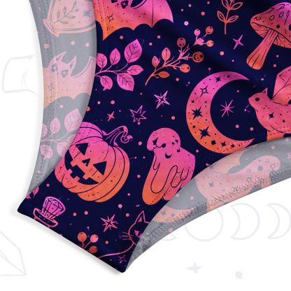 Purplehecate Spooky Night Doodles Halloween One-Piece Swimsuit
