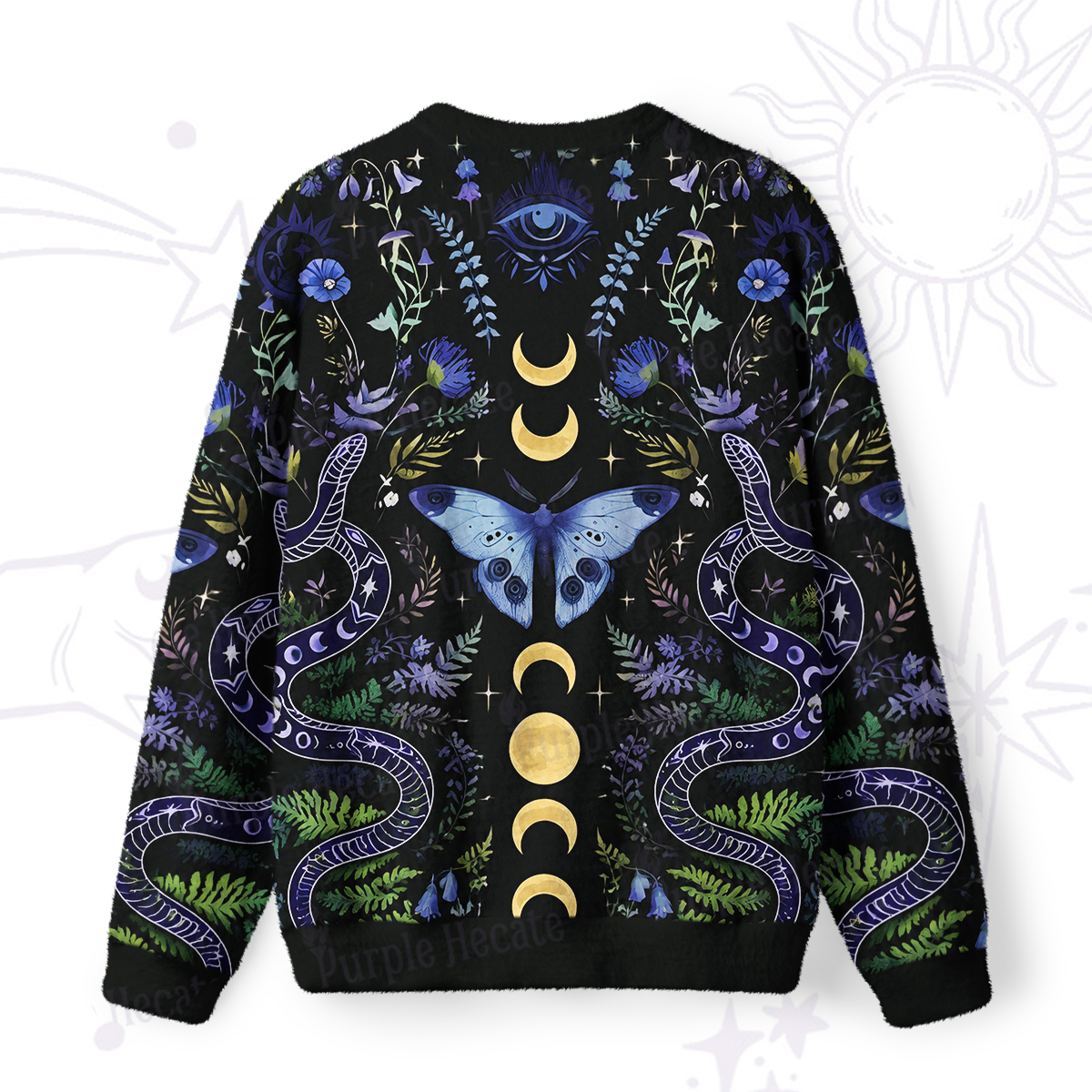 Purplehecate Moon Moth Witchery Fuzzy Ugly Sweatshirt