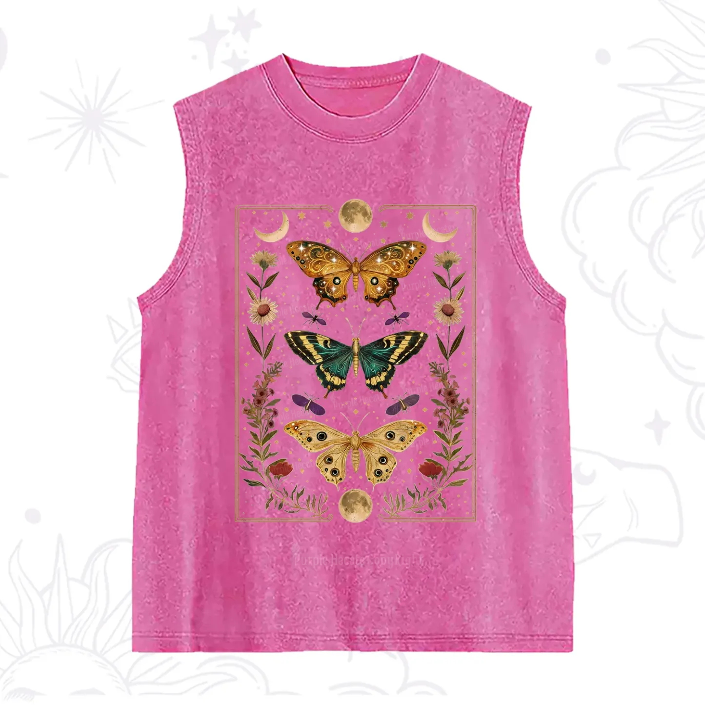 Purplehecate Sun and Moon Butterfly Washed Tank
