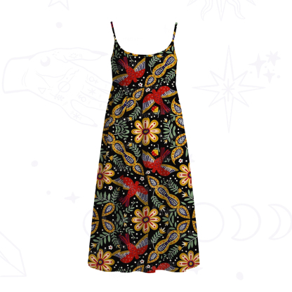 Purplehecate Midnight Tropical Rhapsody Spaghetti Strap Midi Dress