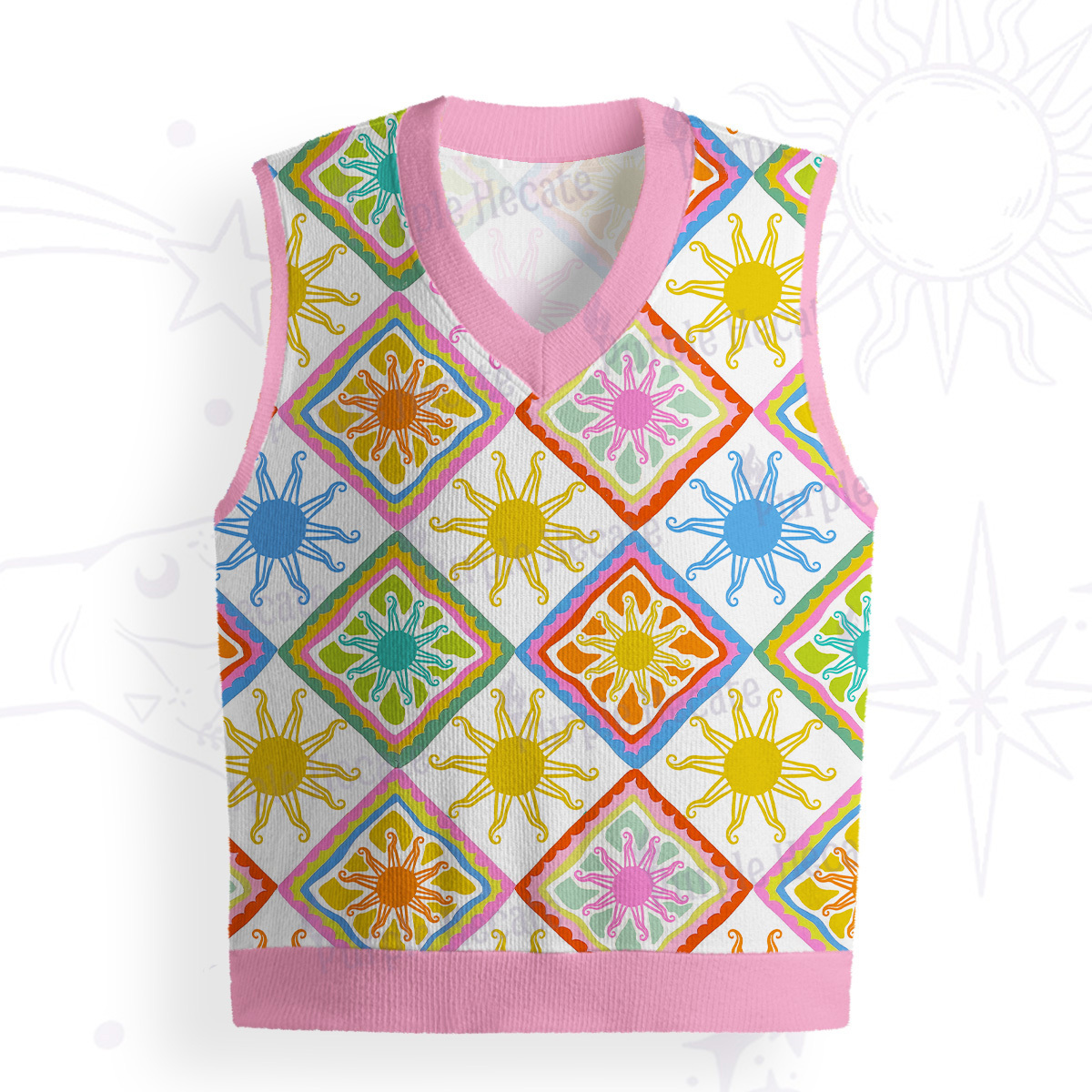 Purplehecate Colorful Sunshine Patchwork Ugly Sweater Vest