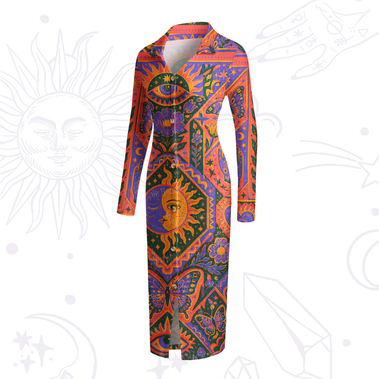 Purplehecate Sun, Moon & Butterfly Secrets Ribbed Knit Dress