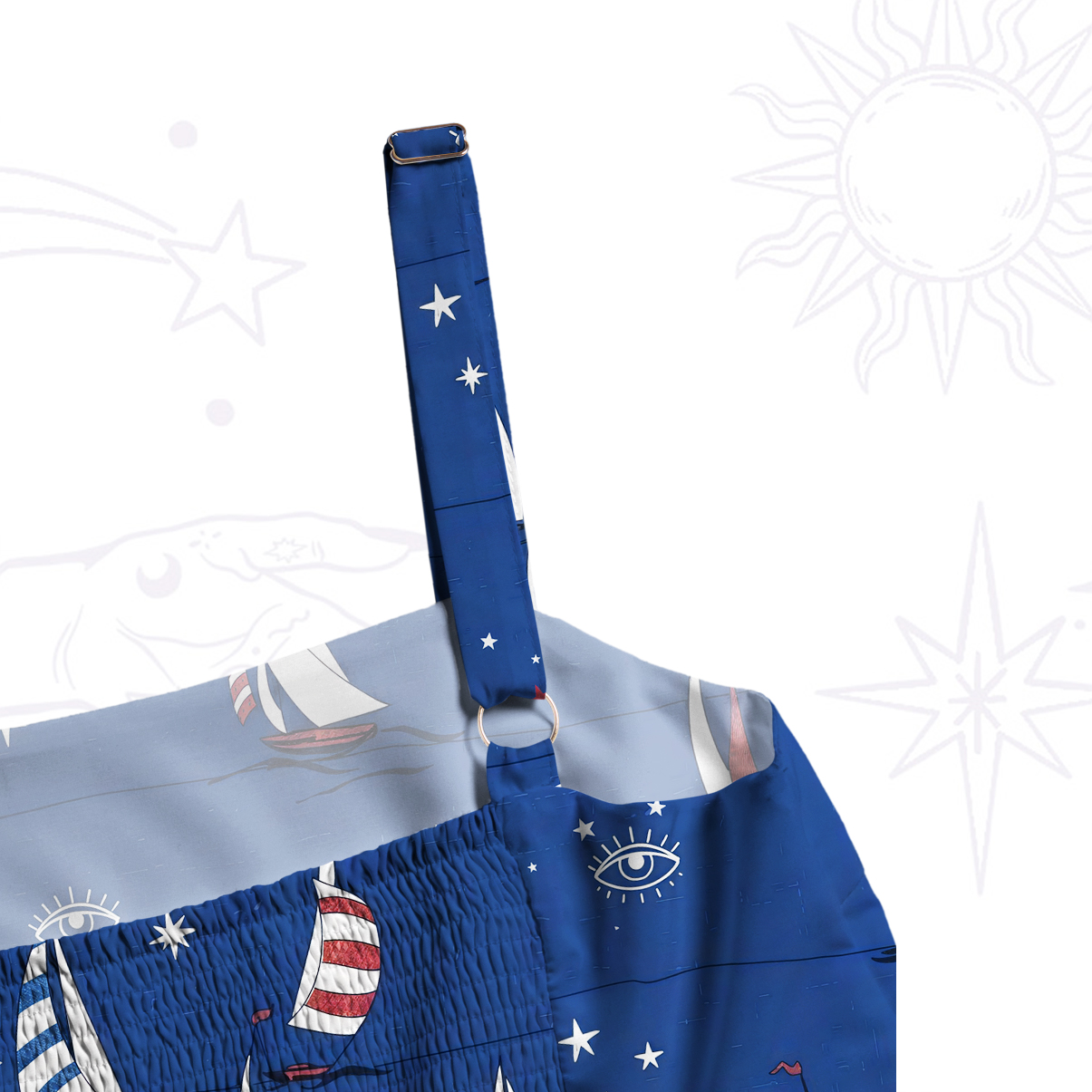 Purplehecate Nautical Sailboat Print Wide Straps Maxi Dress