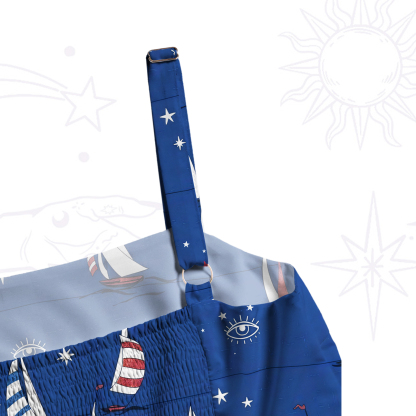 Purplehecate Nautical Sailboat Print Wide Straps Maxi Dress