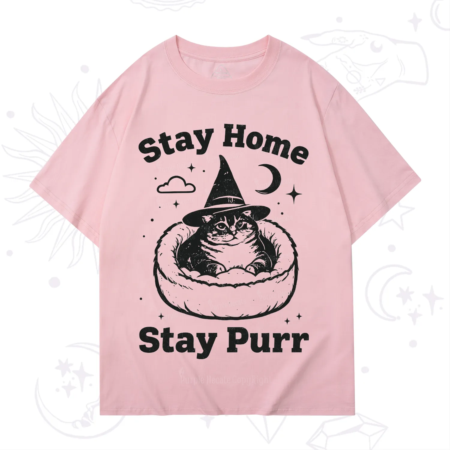 Purplehecate Stay Home Stay Purr Witch Cat T-Shirt