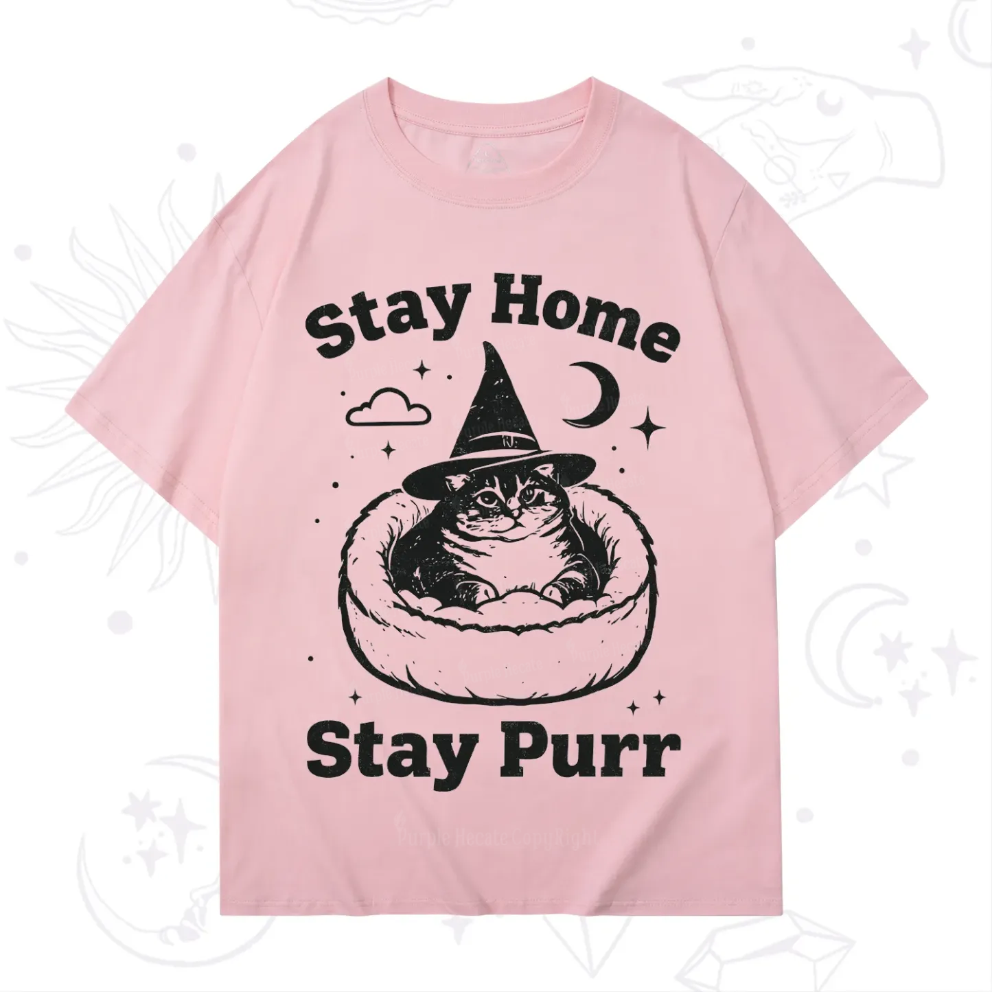 Purplehecate Stay Home Stay Purr Witch Cat T-Shirt