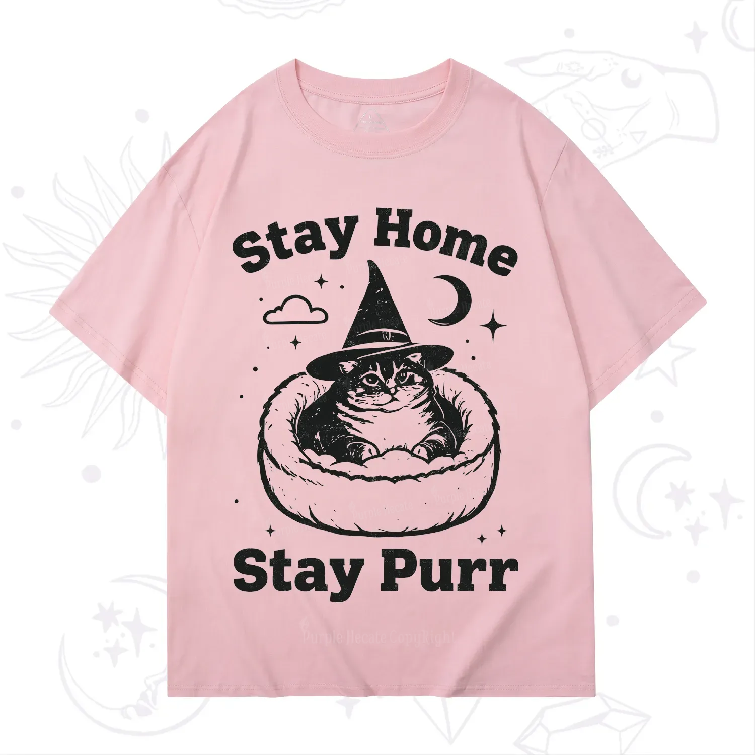 Purplehecate Stay Home Stay Purr Witch Cat T-Shirt