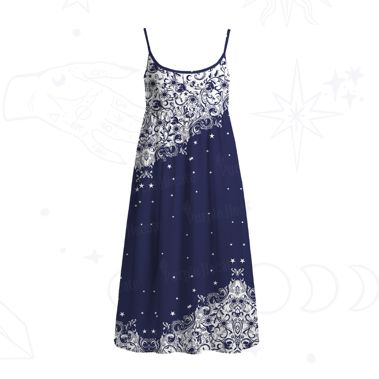 Purplehecate Midnight Star Spaghetti Strap Midi Dress