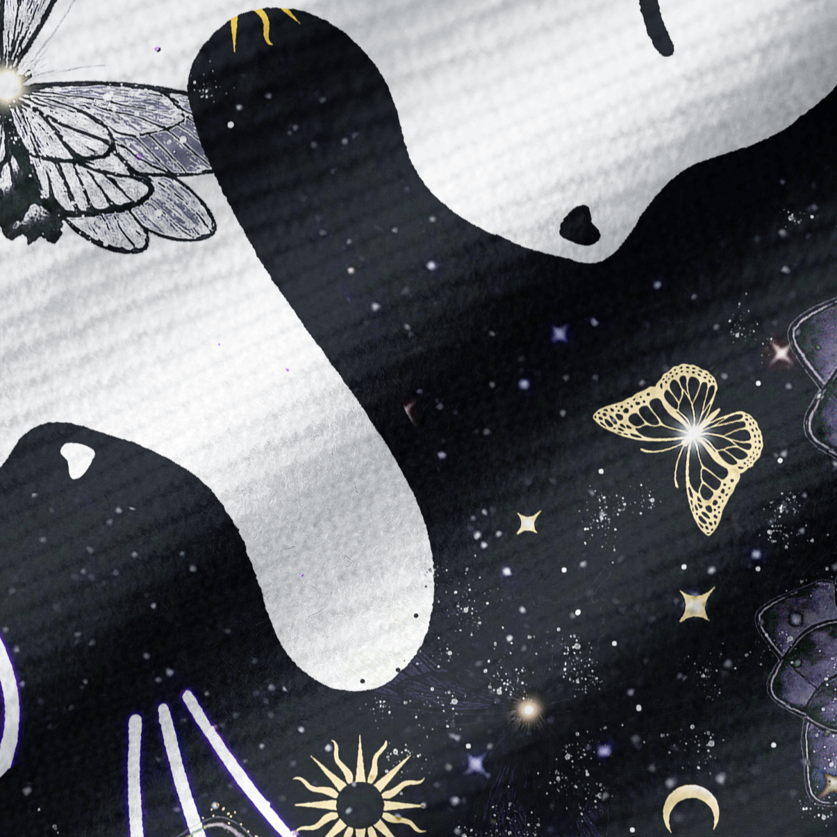 Purplehecate Starlit Cats & Butterflies Ribbed Knit Dress