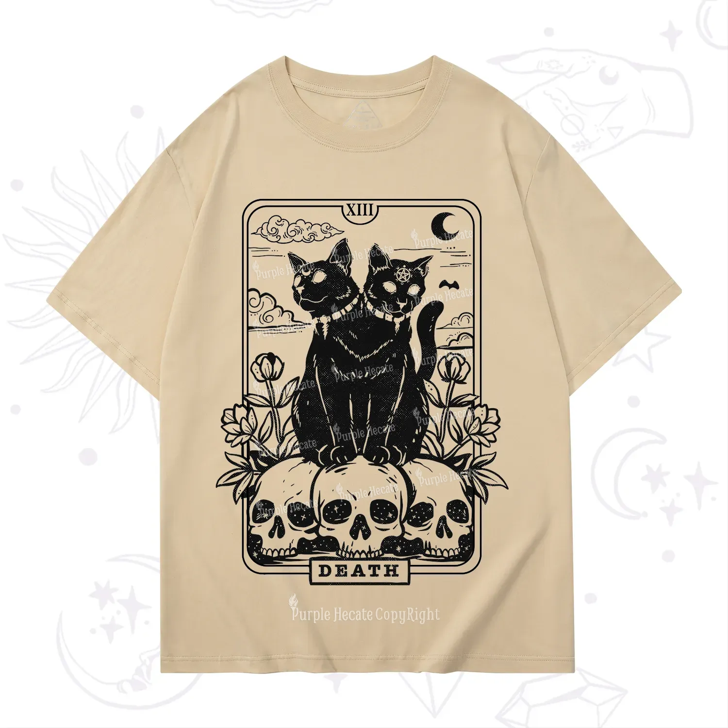 Purplehecate The Black Cat Death Tarot Card T-Shirt
