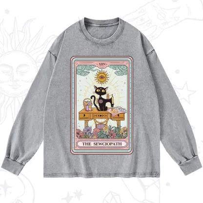 Purplehecate The Sewciopath Tarot Card Washed Long Sleeve Shirt