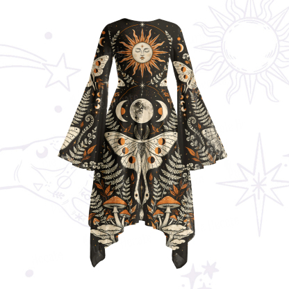 Purplehecate Sun Moon Moth Bell Sleeve Dress