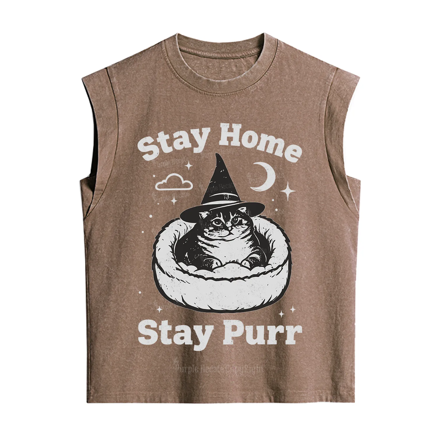 Purplehecate Stay Home Stay Purr Witch Cat Vintage Washed Tank