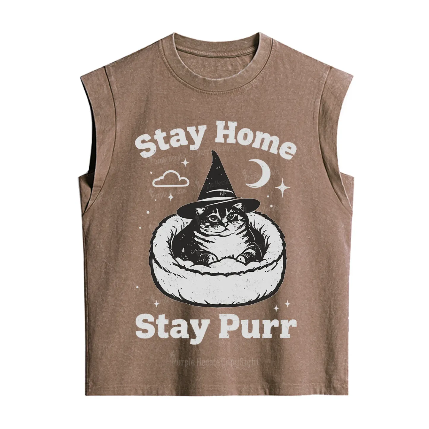 Purplehecate Stay Home Stay Purr Witch Cat Vintage Washed Tank