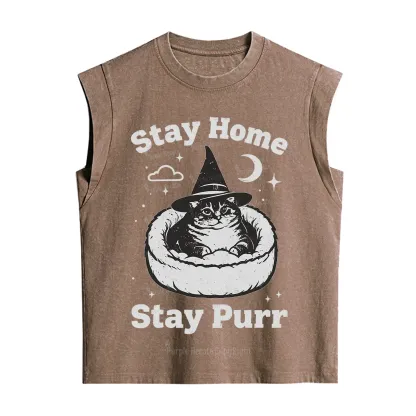 Purplehecate Stay Home Stay Purr Witch Cat Vintage Washed Tank