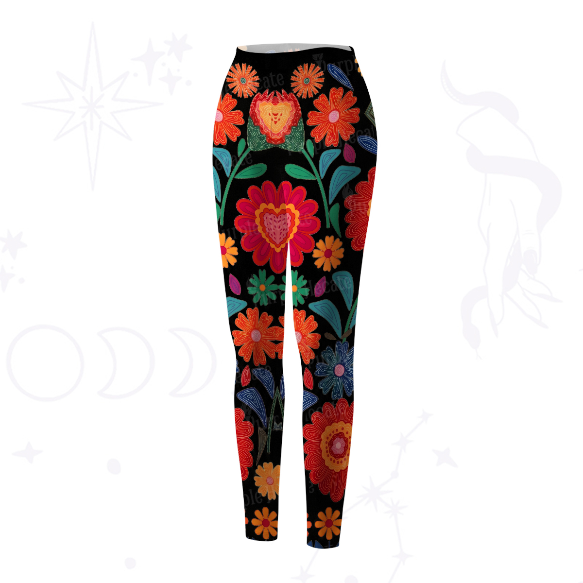 Purplehecate Retro Bloom Folk Floral Yoga Pants