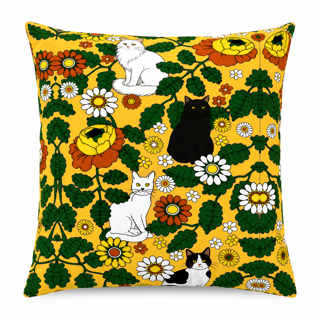 Purplehecate Daisy Cat  Garden Pillow