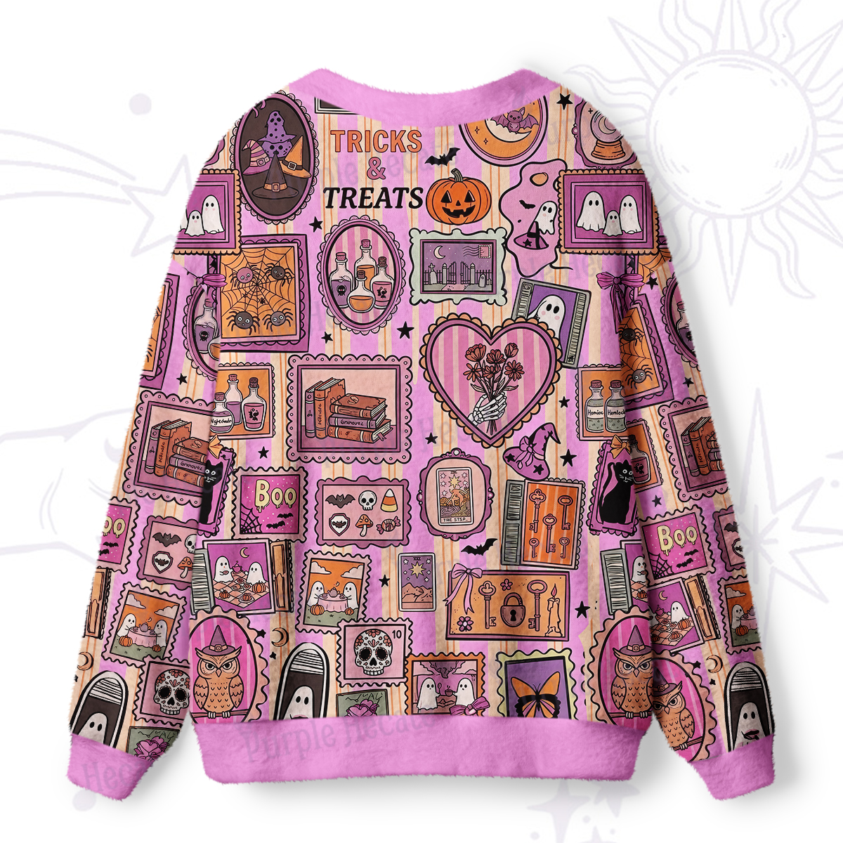 Purplehecate Halloween Doodle Print Ugly Cardigan Sweaters