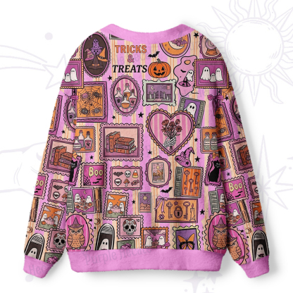 Purplehecate Halloween Doodle Print Ugly Cardigan Sweaters