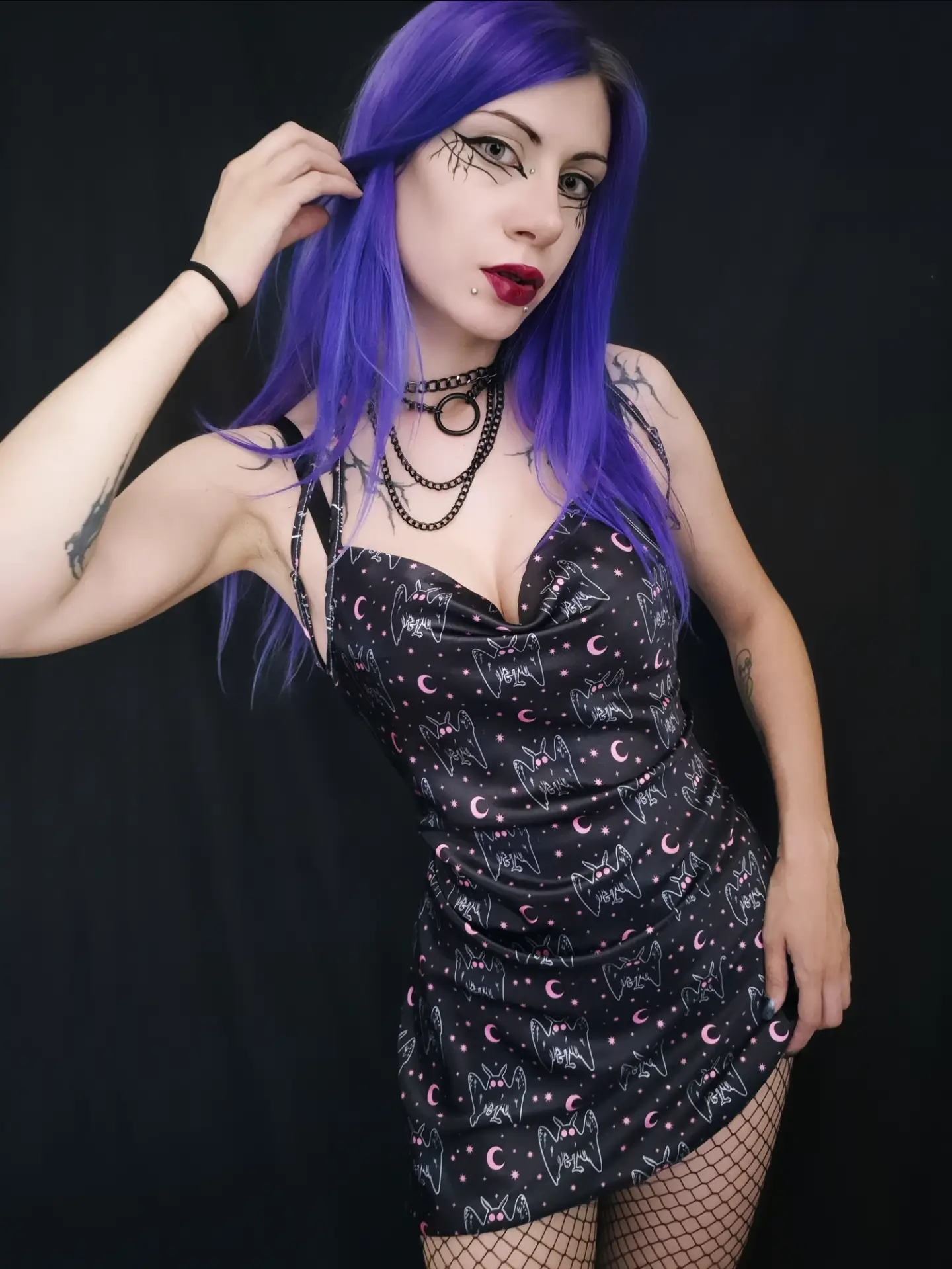 Purplehecate Witchy Mothman Night Satin Cross Back Mini Dress