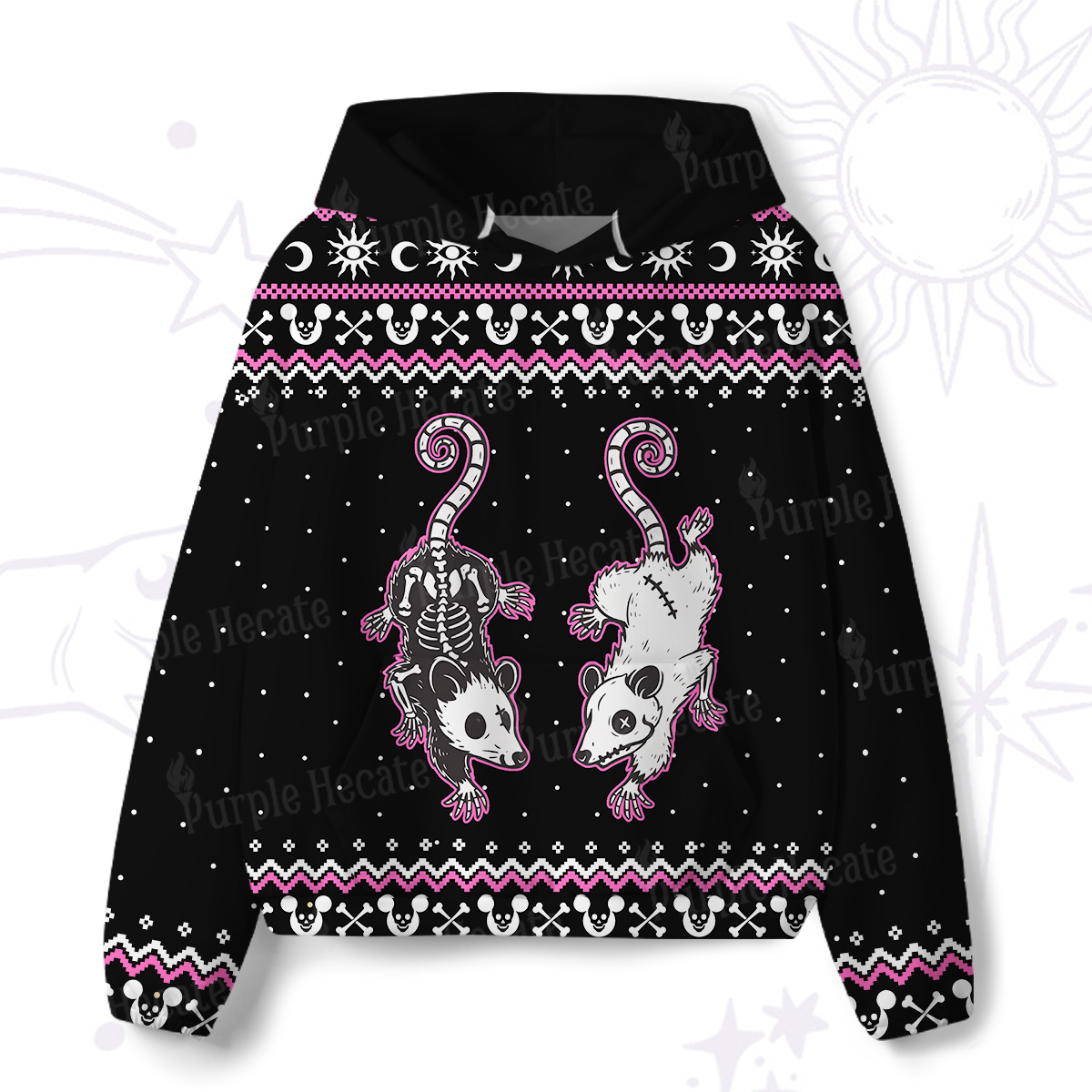 Purplehecate Moonlit Skeleton Rats All-Over Print Hoodie