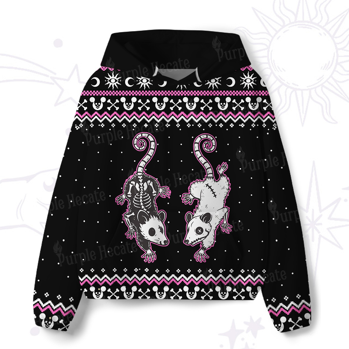 Purplehecate Moonlit Skeleton Rats All-Over Print Hoodie