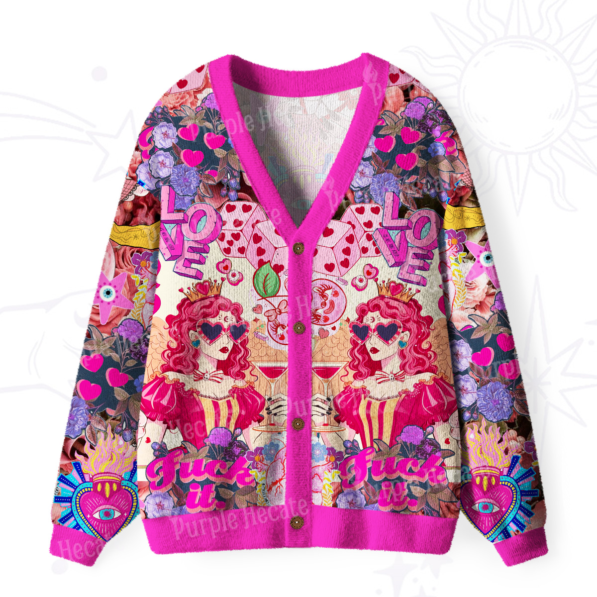 Purplehecate Queen of Hearts Angel Graphic Ugly Cardigan Sweaters