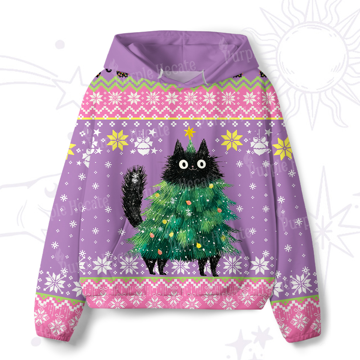 Purplehecate Funny Black Cat in Tree All-Over Print Hoodie