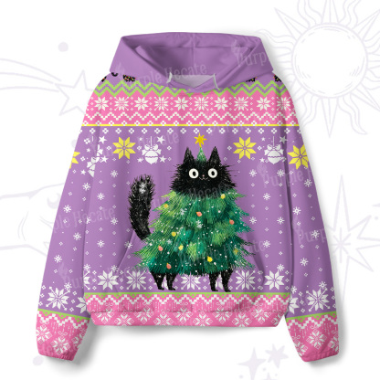 Purplehecate Funny Black Cat in Tree All-Over Print Hoodie