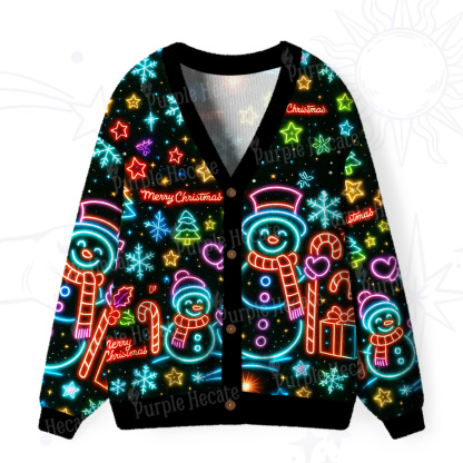 Purplehecate Neon Snowman Christmas Ugly Cardigan Sweaters