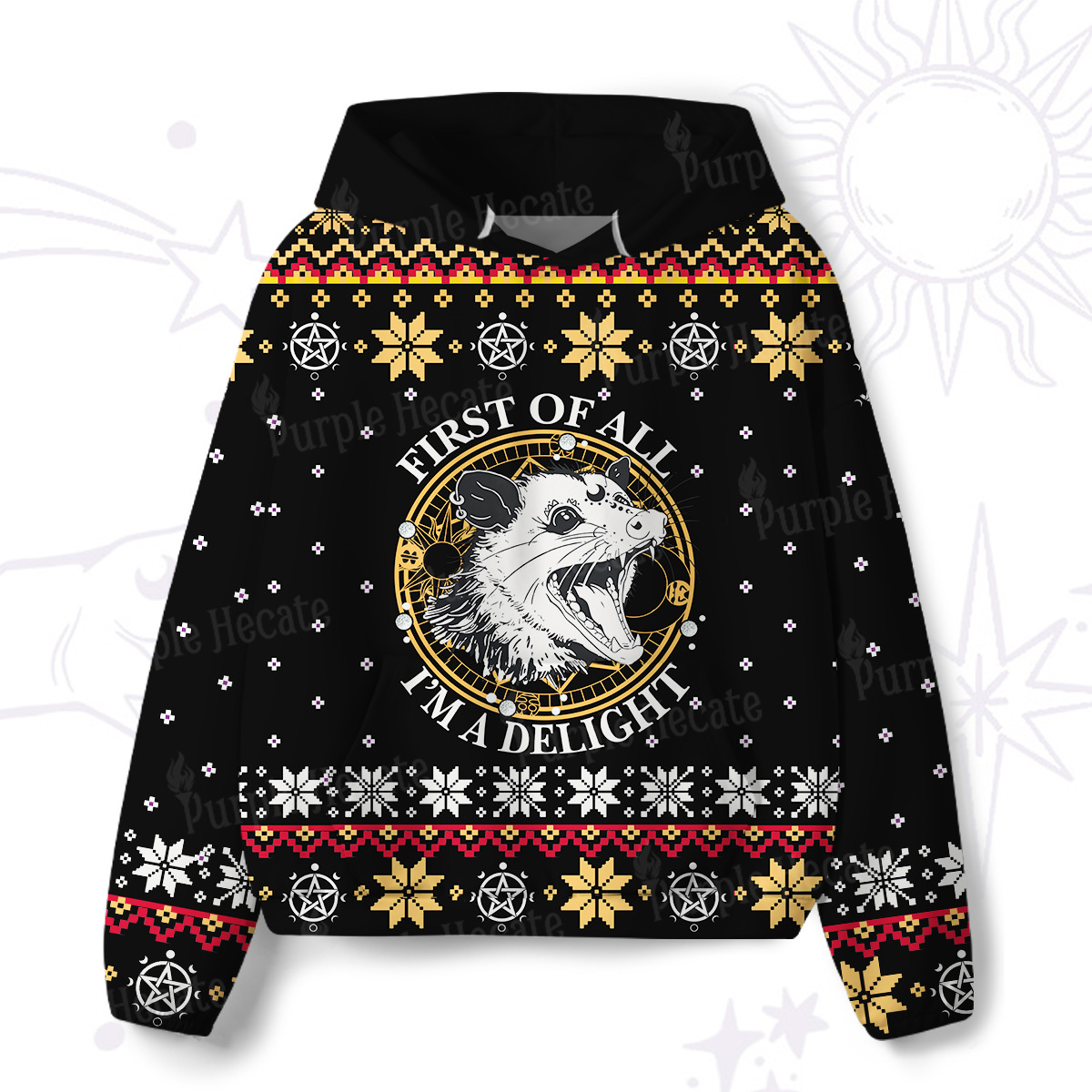 Purplehecate First Of All I'm A Delightful Opossum All-Over Print Hoodie