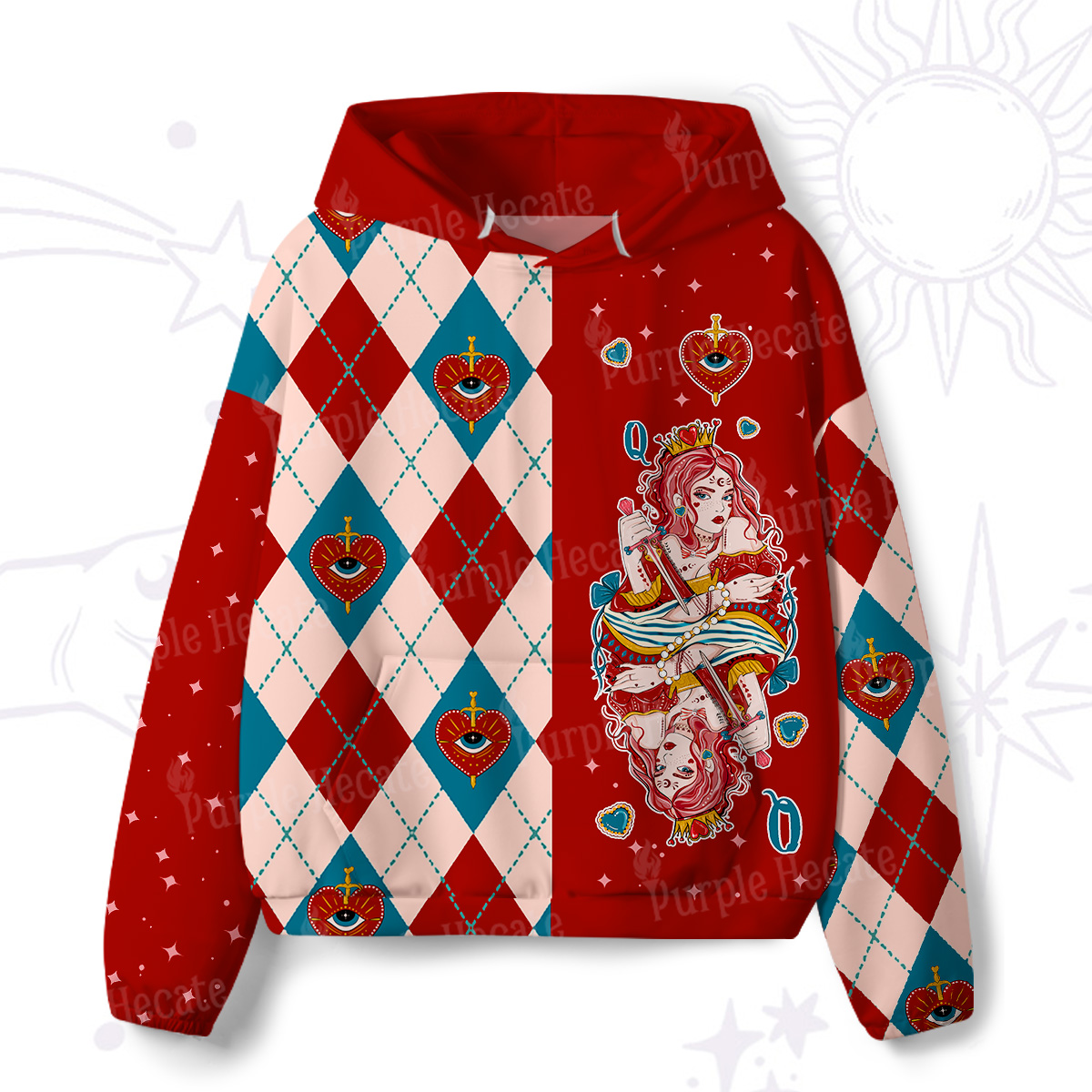 Purplehecate Queen of Hearts All-Over Print Hoodie