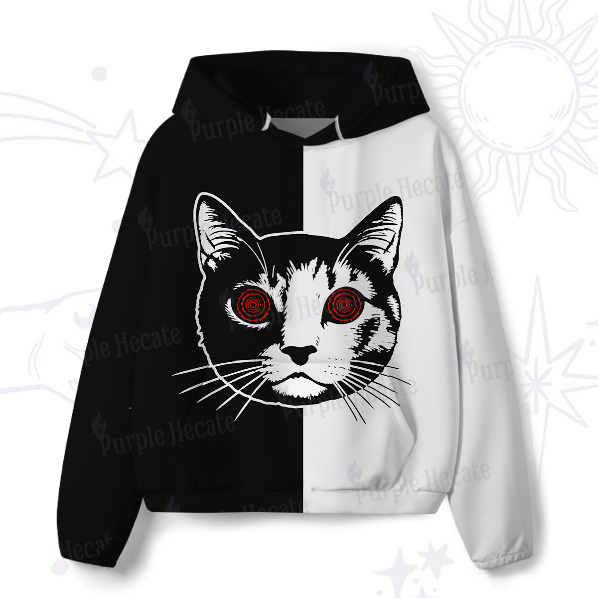 Purplehecate Hypnotic Cat All-Over Print Hoodie