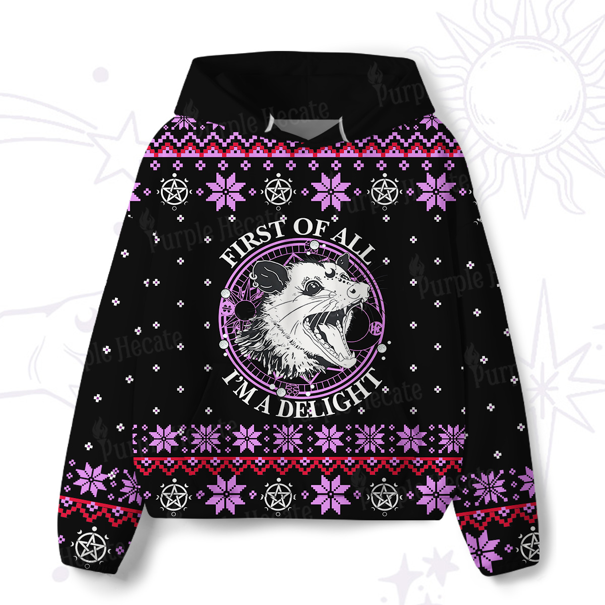 Purplehecate First Of All I'm A Delightful Opossum All-Over Print Hoodie