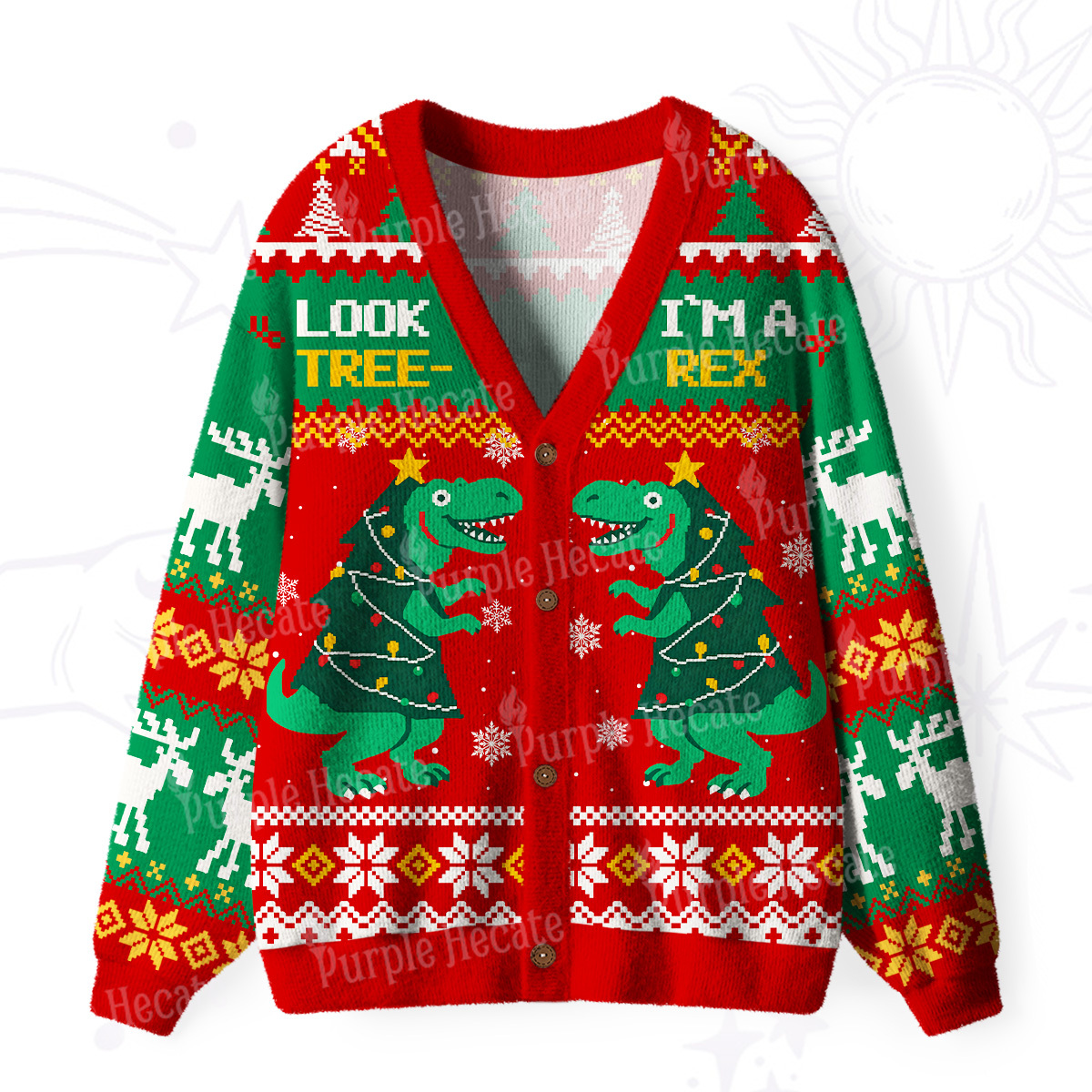 Purplehecate Look Tree I'm A T-Rex Ugly Cardigan Sweaters