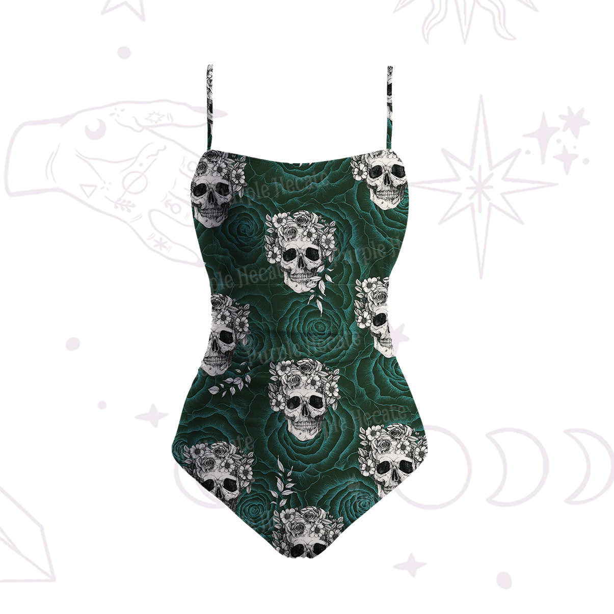 Purplehecate Rose Skull Slim-Strap Swimsuit