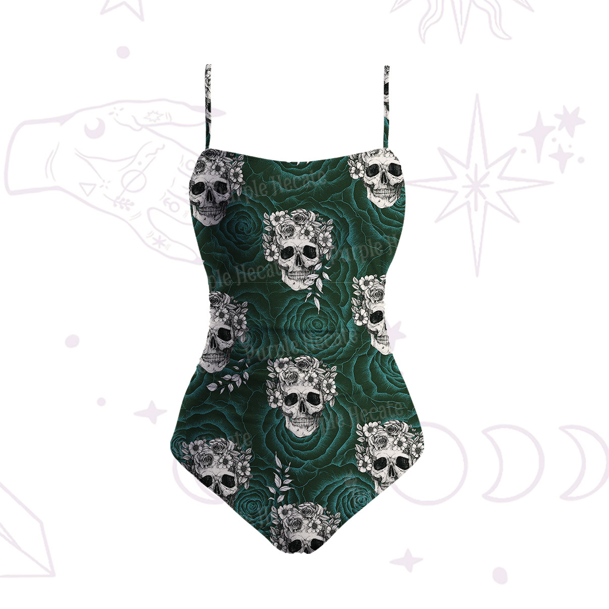 Purplehecate Rose Skull Slim-Strap Swimsuit