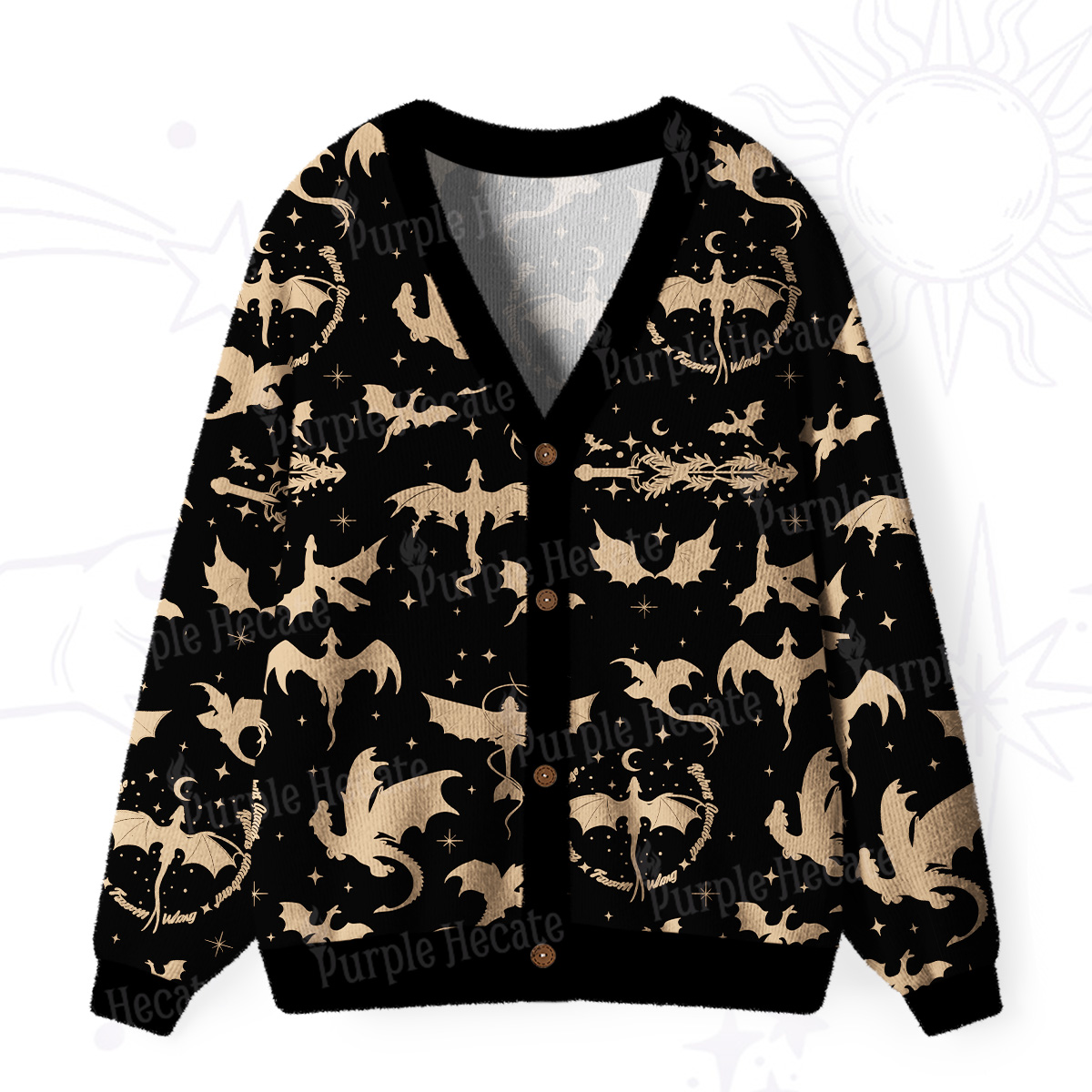 Purplehecate Fantasy Dragon Allover Ugly Cardigan Sweaters