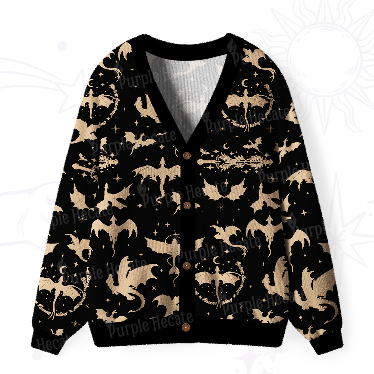 Purplehecate Fantasy Dragon Allover Ugly Cardigan Sweaters