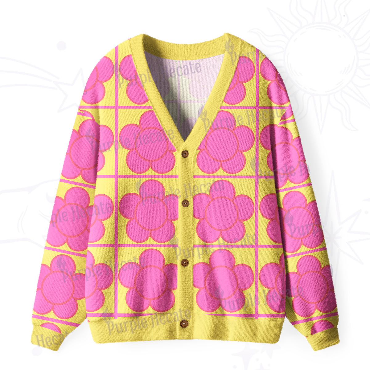 Purplehecate Bubble Flower Checkered Ugly Cardigan Sweaters