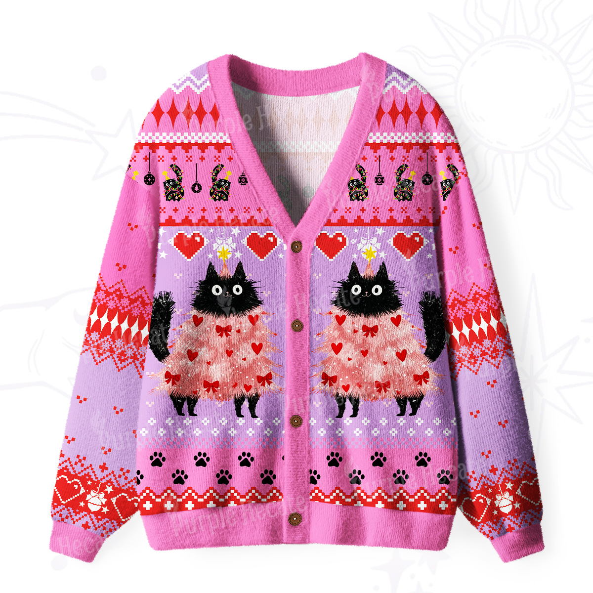 PurplehecateFunny Black Cat in Tree Ugly Cardigan Sweaters