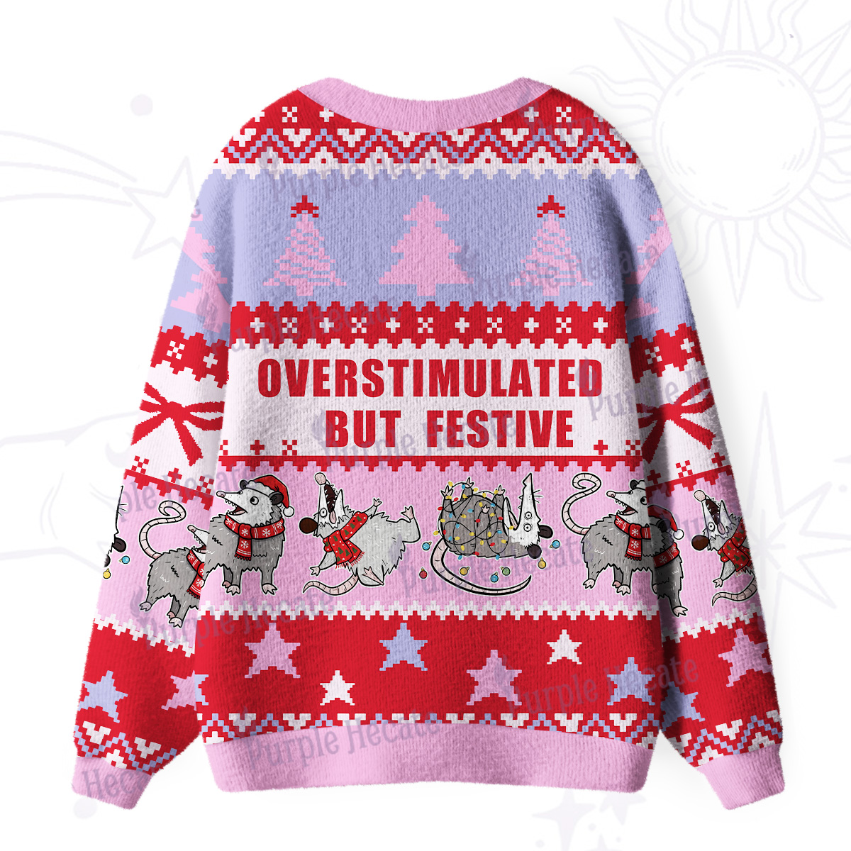 Purplehecate Overstimulated But Festive Possum Ugly Cardigan Sweaters