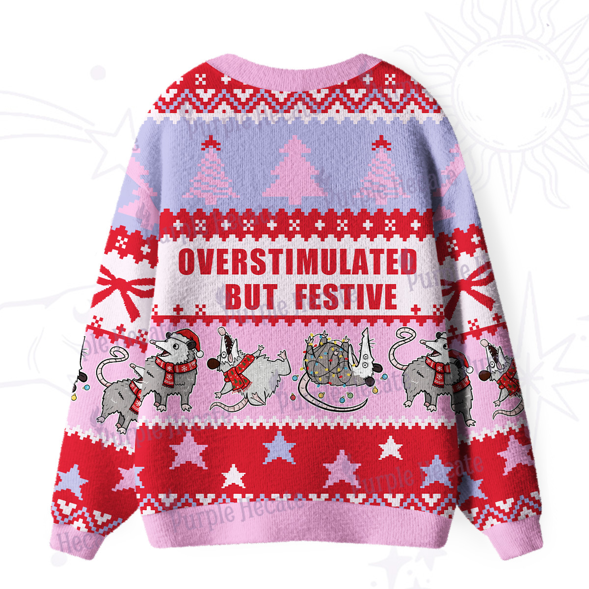 Purplehecate Overstimulated But Festive Possum Ugly Cardigan Sweaters