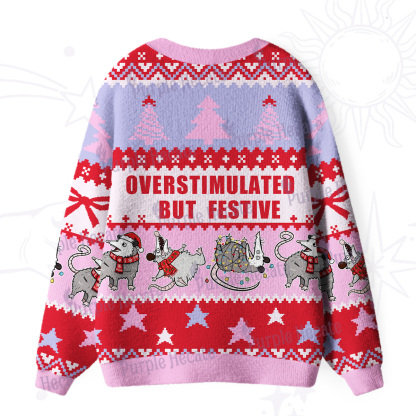 Purplehecate Overstimulated But Festive Possum Ugly Cardigan Sweaters