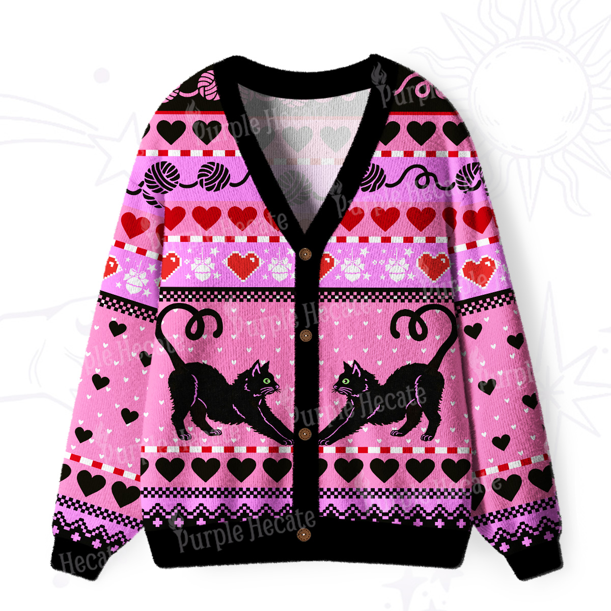 Purplehecate Sweet Black Cat Ugly Cardigan Sweaters