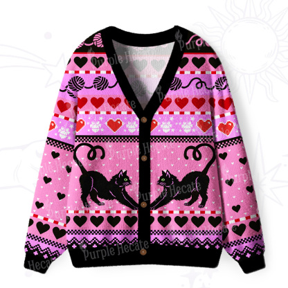 Purplehecate Sweet Black Cat Ugly Cardigan Sweaters