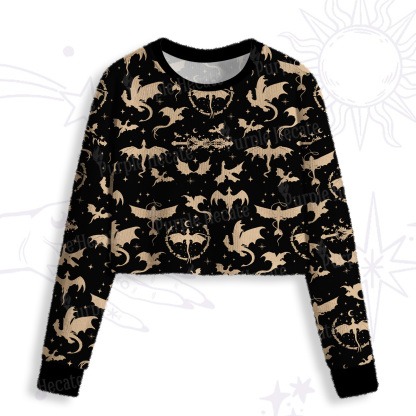 Purplehecate Fantasy Dragon Allover Crop Fuzzy Ugly Sweatshirt